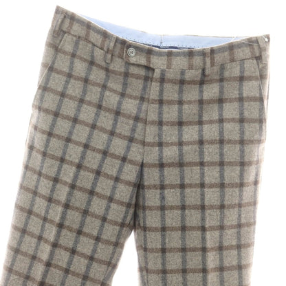 【中古】ヴィガーノ VIGANO ウール チェック ドレススラックスパンツ グレージュxブラウン【 48 】【 状態ランクC 】【 メンズ 】