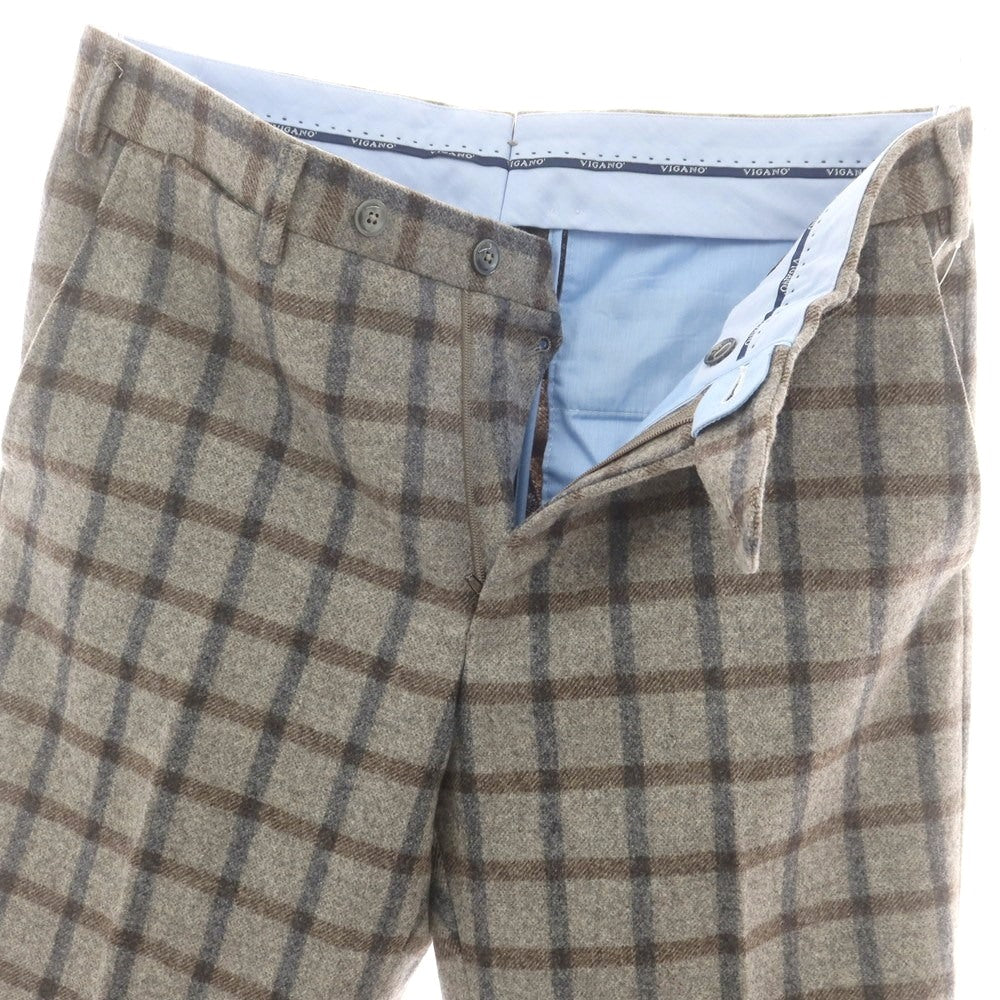 【中古】ヴィガーノ VIGANO ウール チェック ドレススラックスパンツ グレージュxブラウン【 48 】【 状態ランクC 】【 メンズ 】