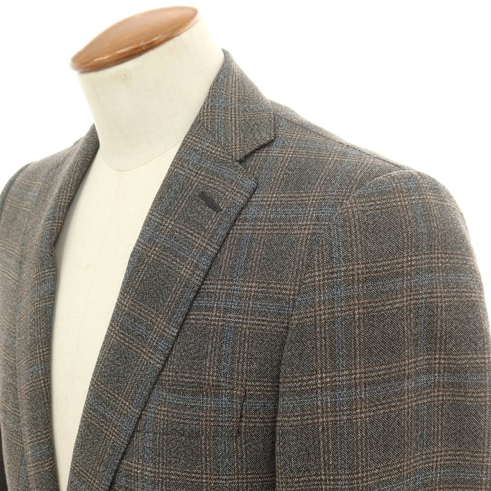 【中古】カルーゾ CARUSO チェック ウール テーラードジャケット ダークグレーxブルー【 46 】【 状態ランクC 】【 メンズ 】