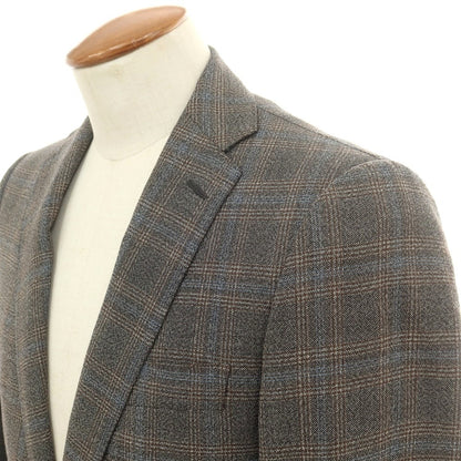 【中古】カルーゾ CARUSO チェック ウール テーラードジャケット ダークグレーxブルー【 46 】【 状態ランクC 】【 メンズ 】