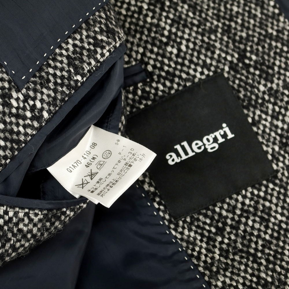 【中古】アレグリ Allegri ウールシルク チェック チェスターフィールドコート ブラックxホワイト【サイズ46】【 状態ランクB 】【 メンズ 】 [DPD]