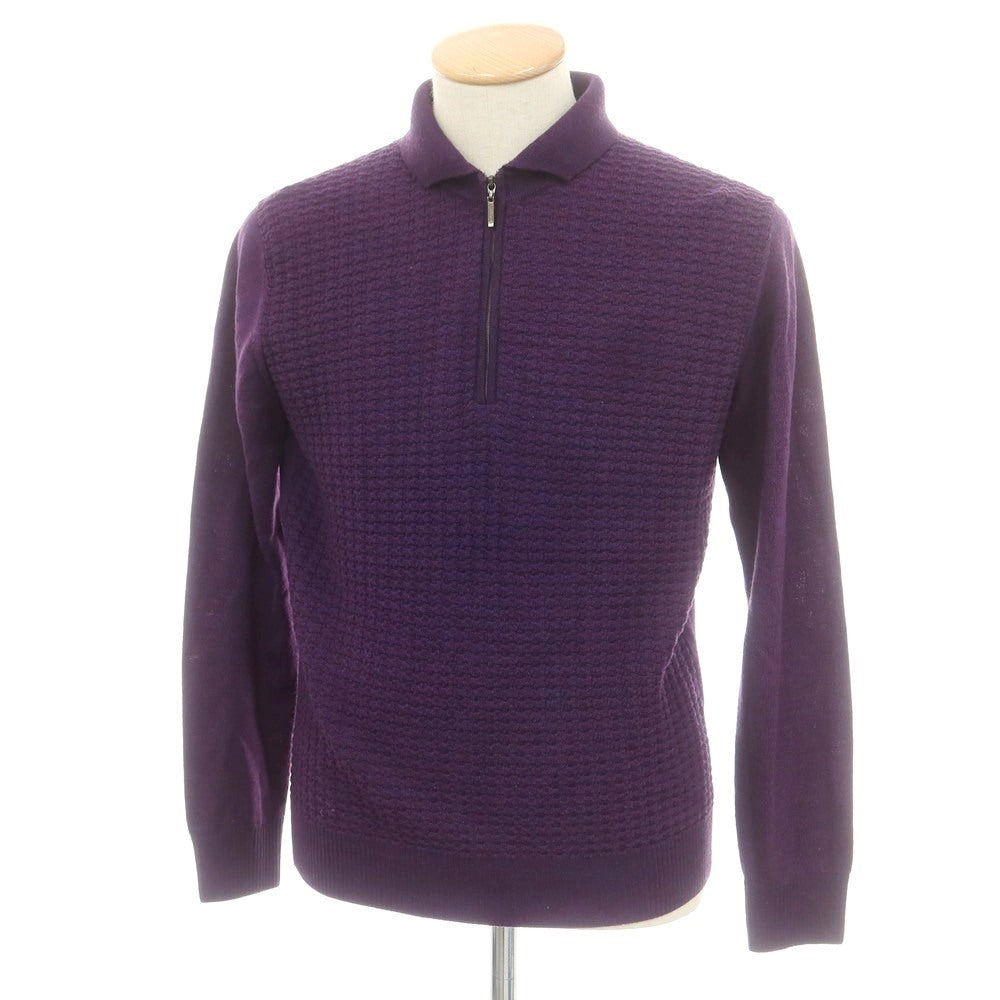 【中古】アレグリ Allegri ウールアクリル ハーフジップ 襟付き プルオーバーニット パープル【 46 】【 状態ランクB 】【 メンズ 】