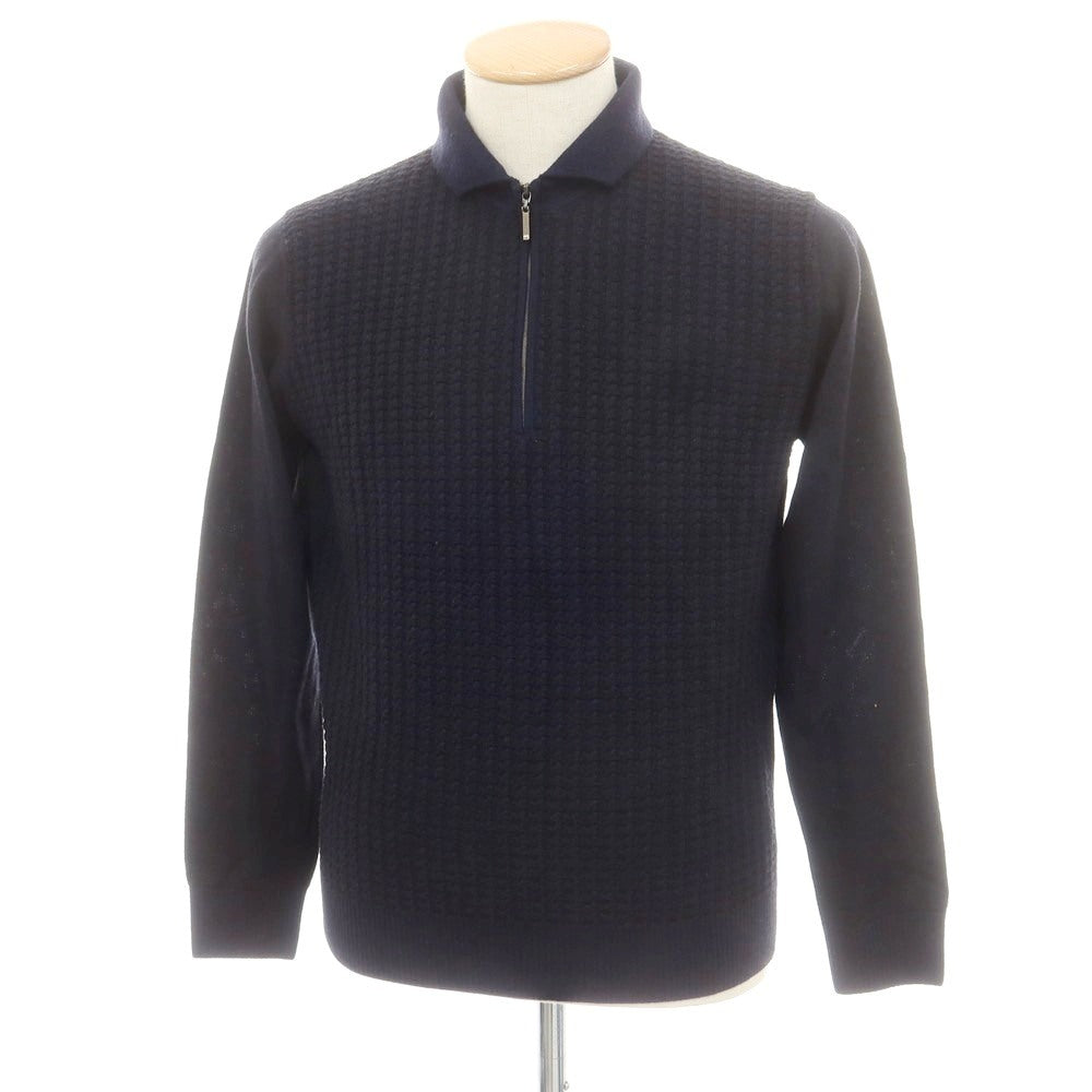 【中古】アレグリ Allegri ウールアクリル ハーフジップ 襟付き プルオーバーニット ネイビー【 46 】【 状態ランクA 】【 メンズ 】