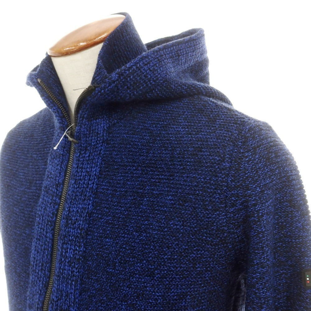 【中古】アレグリ Allegri ウールアクリル ジップアップ ニット パーカー ブルーxブラック【 46 】【 状態ランクA 】【 メンズ 】