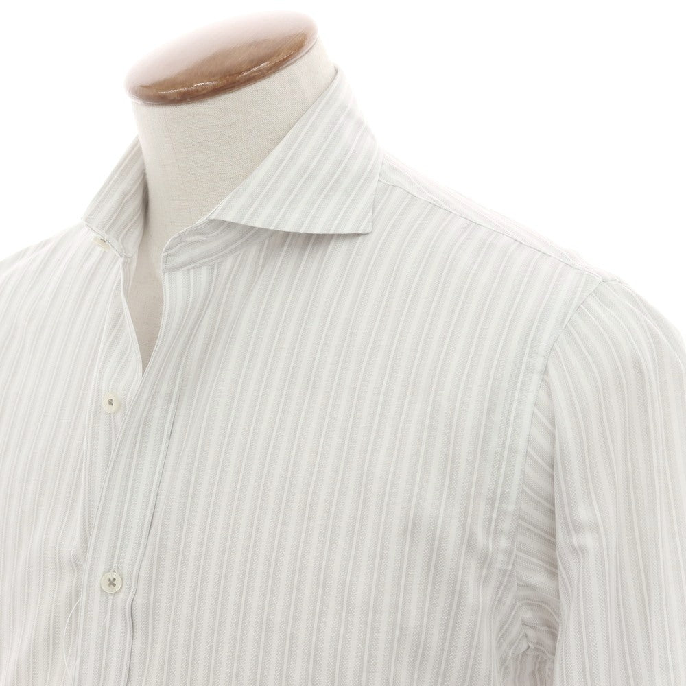 【中古】アレグリ Allegri コットン ストライプ ホリゾンタルカラー ドレスシャツ ホワイトxグレー【 46 】【 状態ランクB 】【 メンズ 】
