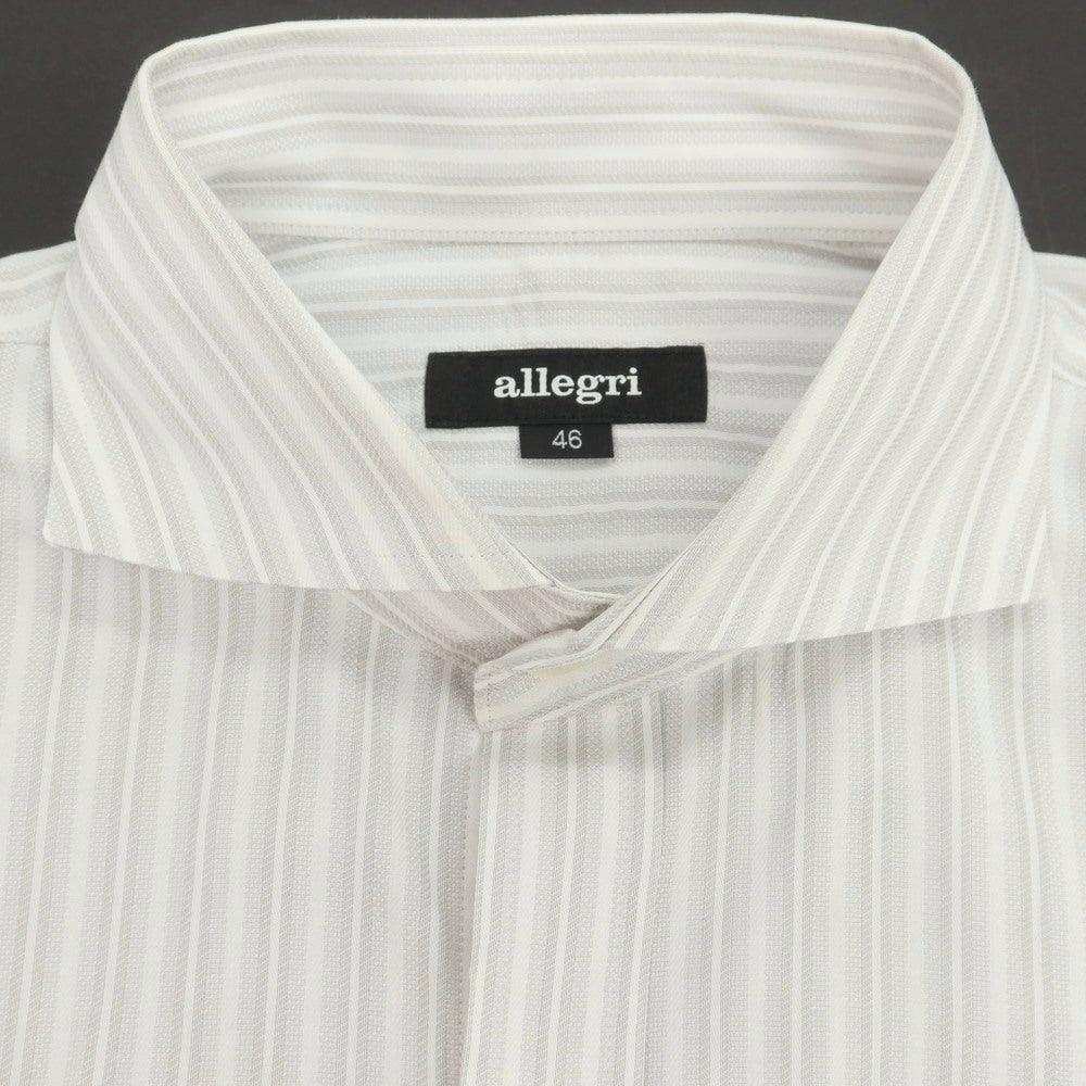 【中古】アレグリ Allegri コットン ストライプ ホリゾンタルカラー ドレスシャツ ホワイトxグレー【 46 】【 状態ランクB 】【 メンズ 】