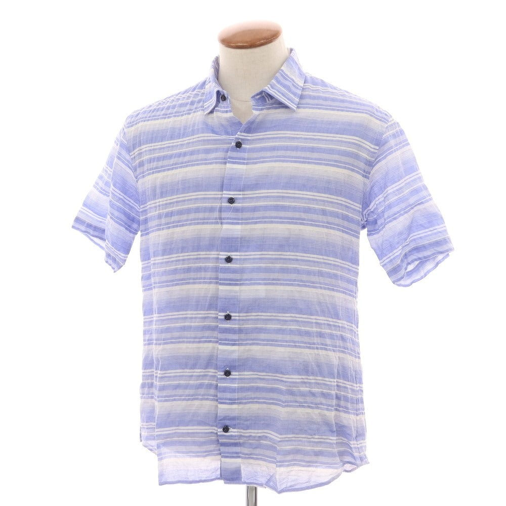 【中古】アレグリ Allegri コットンテンセルポリウレタン ボーダー 半袖シャツ ブルーxホワイト【 48 】【 状態ランクB 】【 メンズ 】
