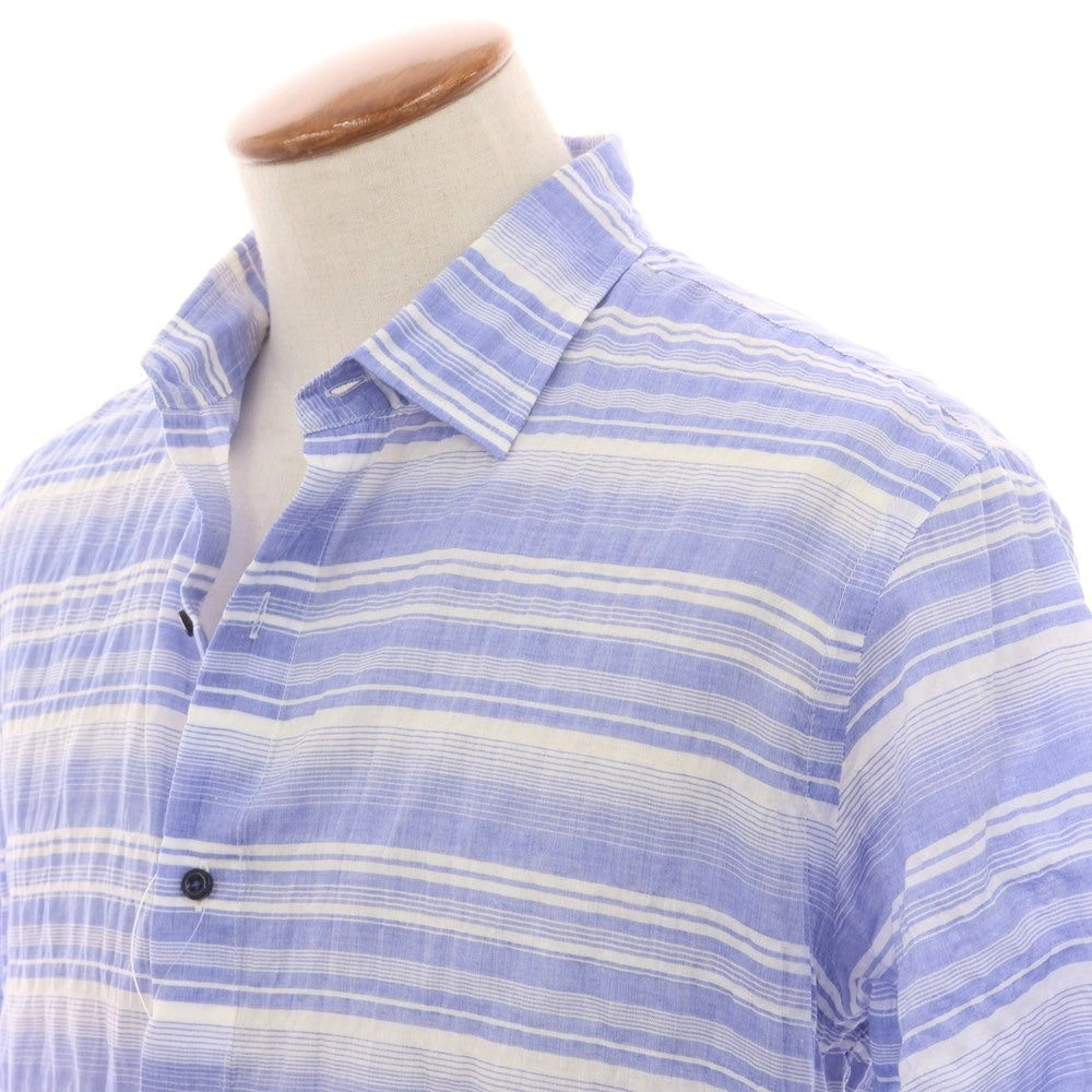 【中古】アレグリ Allegri コットンテンセルポリウレタン ボーダー 半袖シャツ ブルーxホワイト【 48 】【 状態ランクB 】【 メンズ 】
