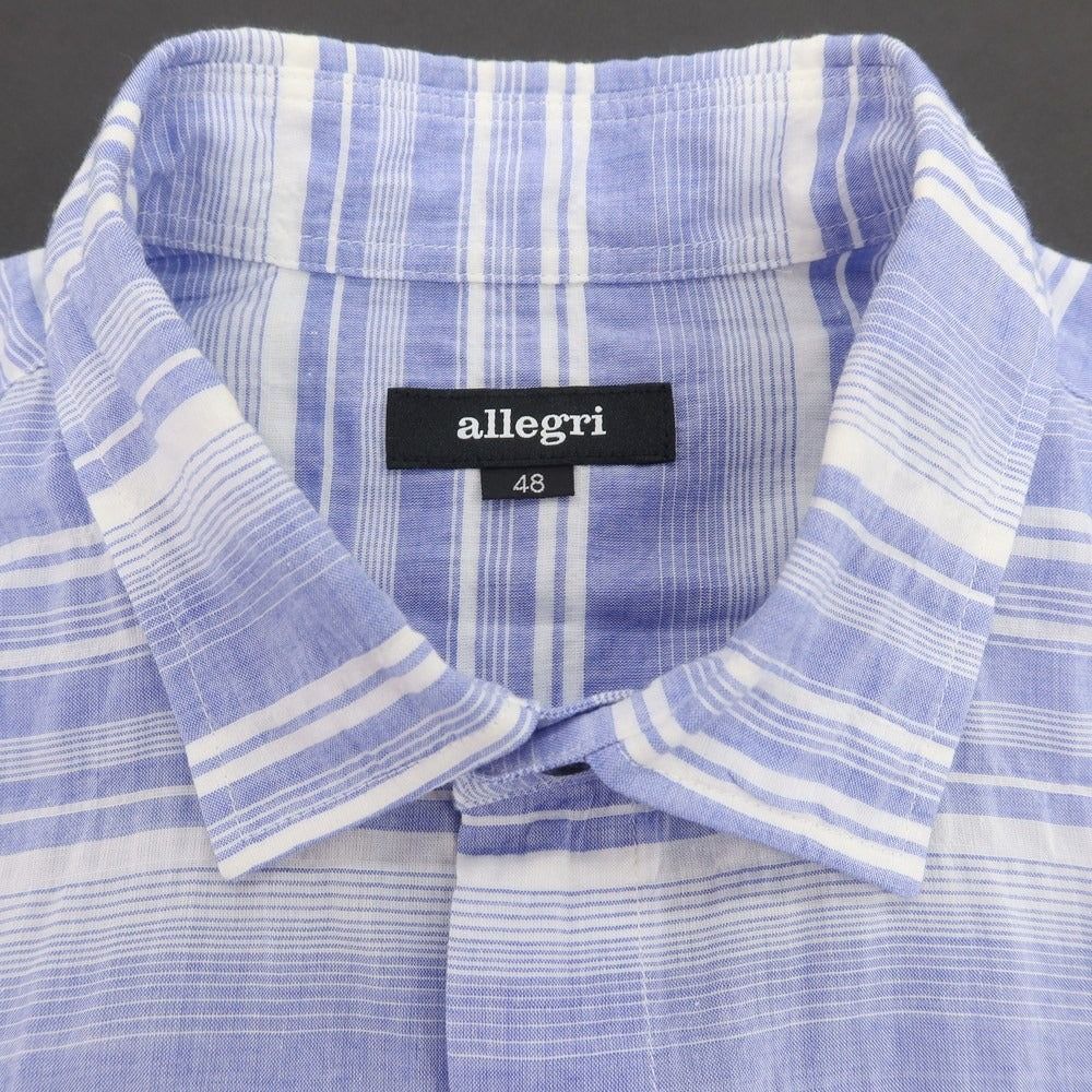【中古】アレグリ Allegri コットンテンセルポリウレタン ボーダー 半袖シャツ ブルーxホワイト【 48 】【 状態ランクB 】【 メンズ 】