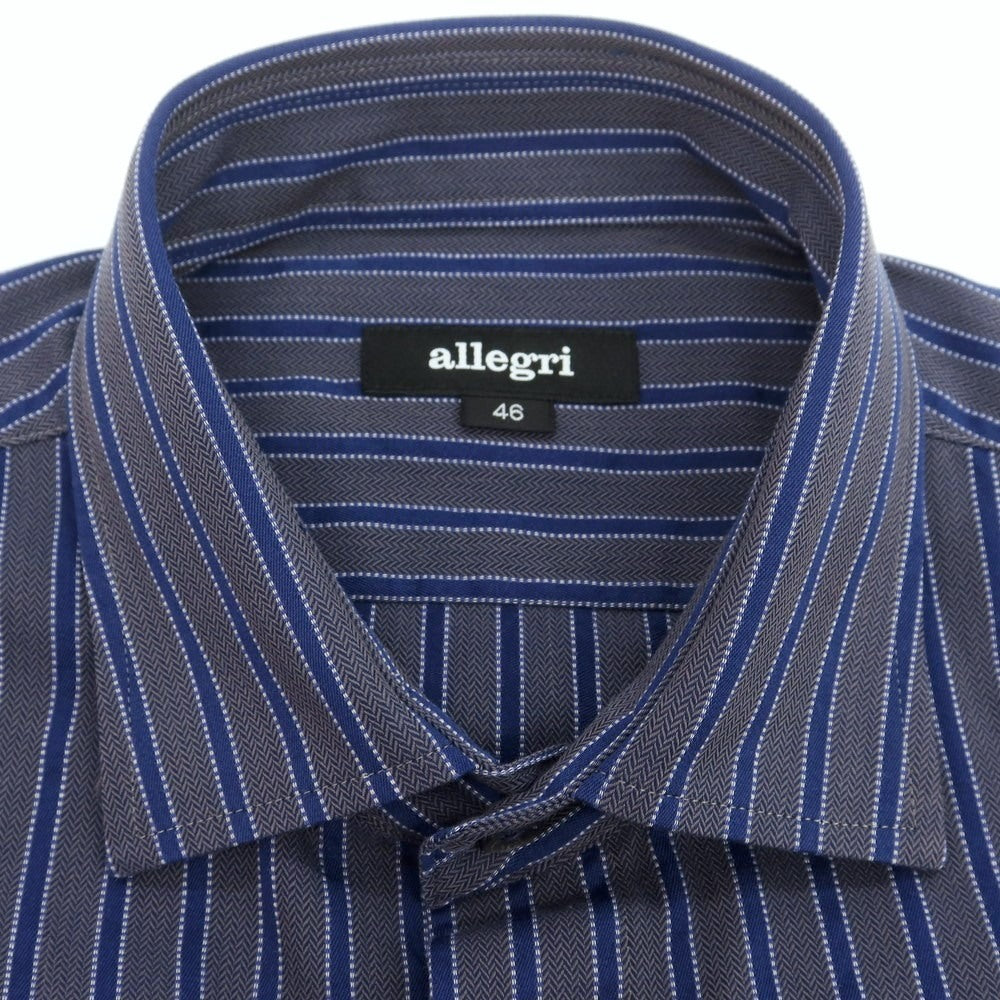 【中古】アレグリ Allegri コットン ストライプ セミワイドカラー カジュアルシャツ ネイビーxウォームグレー【 46 】【 状態ランクA 】【 メンズ 】