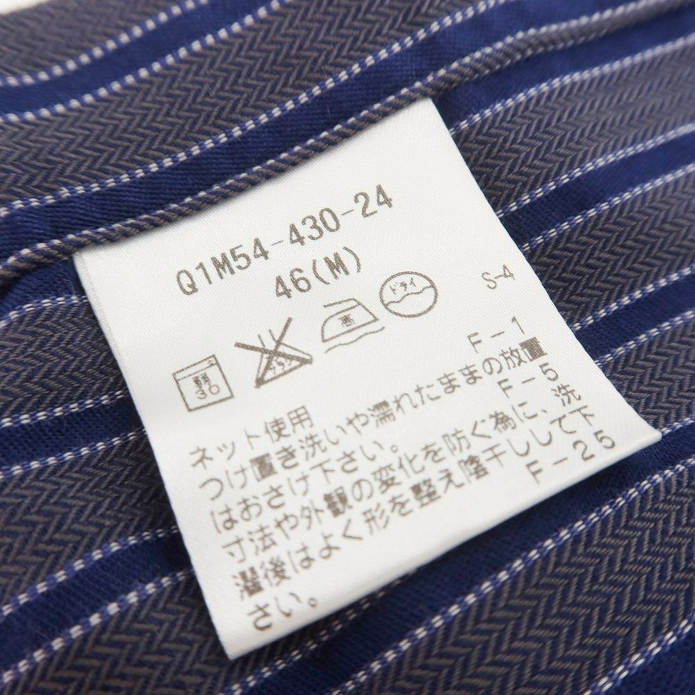 【中古】アレグリ Allegri コットン ストライプ セミワイドカラー カジュアルシャツ ネイビーxウォームグレー【 46 】【 状態ランクA 】【 メンズ 】