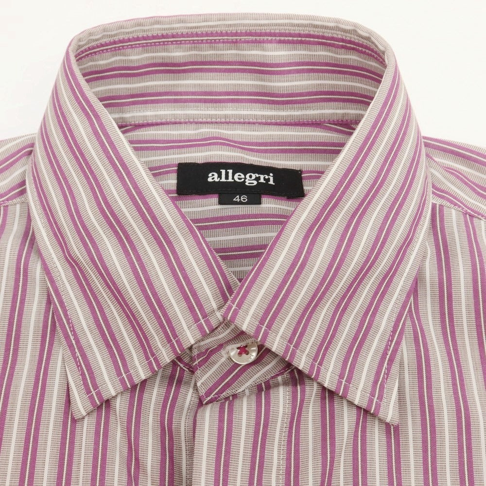 【中古】アレグリ Allegri コットン ストライプ スナップダウン カジュアルシャツ ピンクパープルxブラウン【 46 】【 状態ランクA 】【 メンズ 】