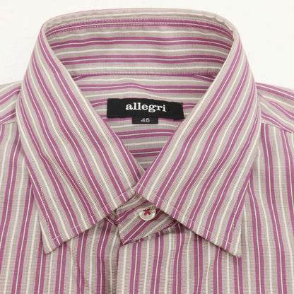 【中古】アレグリ Allegri コットン ストライプ スナップダウン カジュアルシャツ ピンクパープルxブラウン【 46 】【 状態ランクA 】【 メンズ 】
