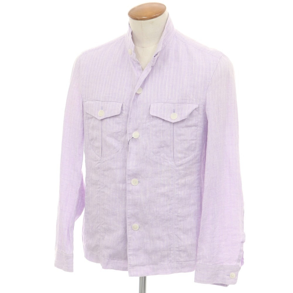 【中古】【未使用】アレグリ Allegri ストライプ リネン サファリジャケット ラベンダー【 46（M） 】【 状態ランクS 】【 メンズ 】
