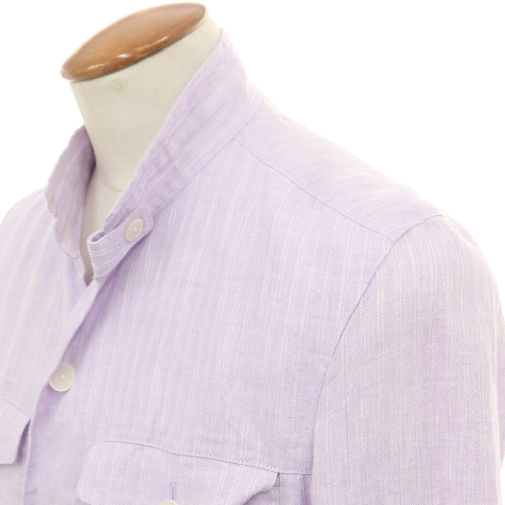 【中古】【未使用】アレグリ Allegri ストライプ リネン サファリジャケット ラベンダー【 46（M） 】【 状態ランクS 】【 メンズ 】