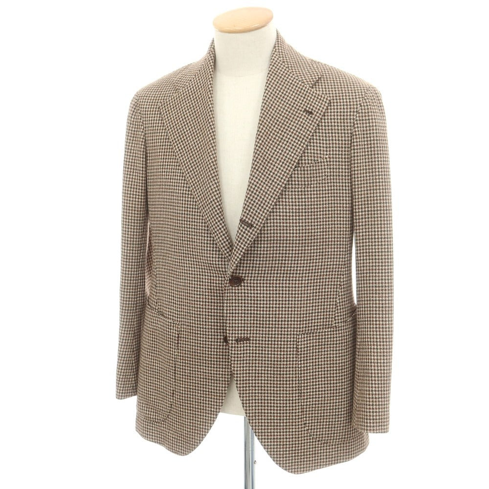 【中古】シャロン Sharon ウール系 チェック 3B テーラードジャケット ベージュxブラウン【 表記なし（S位） 】【 状態ランクB 】【 メンズ 】