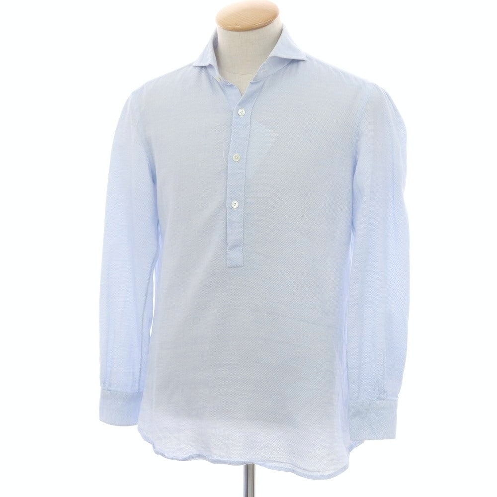 【中古】ジ イングレーゼ G.Inglese Sharon別注 コットン ホリゾンタルカラー プルオーバー カジュアルシャツ ライトブルーxホワイト【 38 】【 状態ランクD 】【 メンズ 】