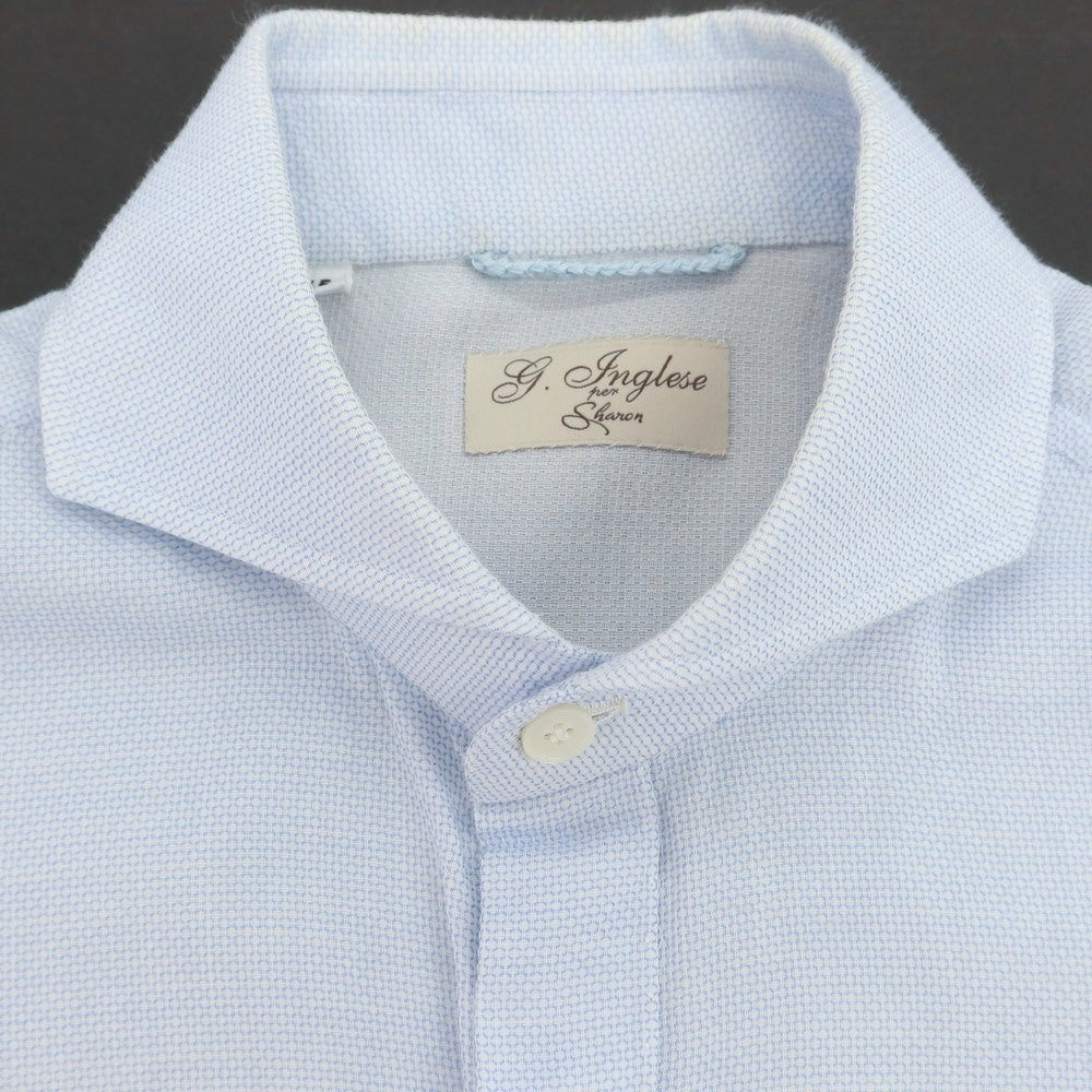 【中古】ジ イングレーゼ G.Inglese Sharon別注 コットン ホリゾンタルカラー プルオーバー カジュアルシャツ ライトブルーxホワイト【 38 】【 状態ランクD 】【 メンズ 】
