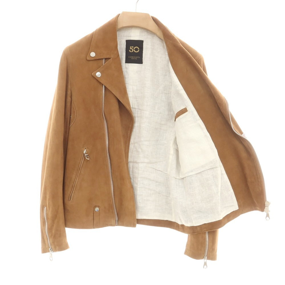 【中古】チンクアンタ Cinquanta ゴートスキンスエード ライダースジャケット ライトブラウン【 44 】【 状態ランクB 】【 メンズ 】