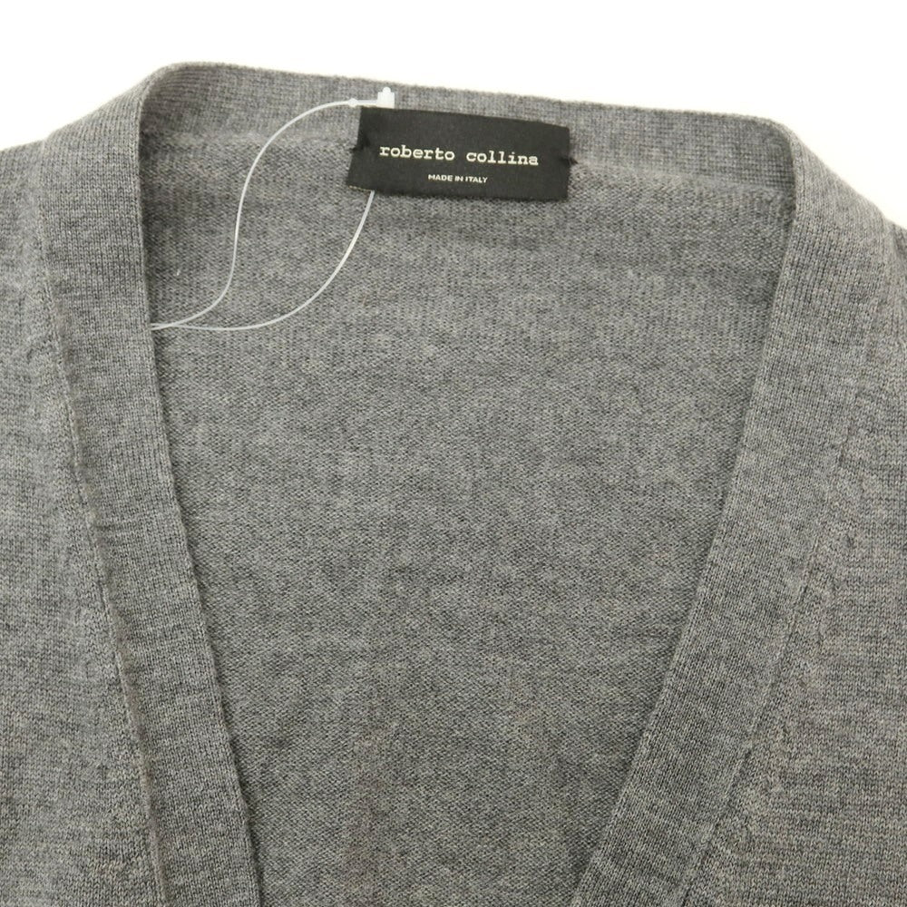 【中古】ロベルトコリーナ ROBERTO COLLINA ハイゲージ ウール カーディガン グレー【サイズ50】【 状態ランクB 】【 メンズ 】 [DPD]