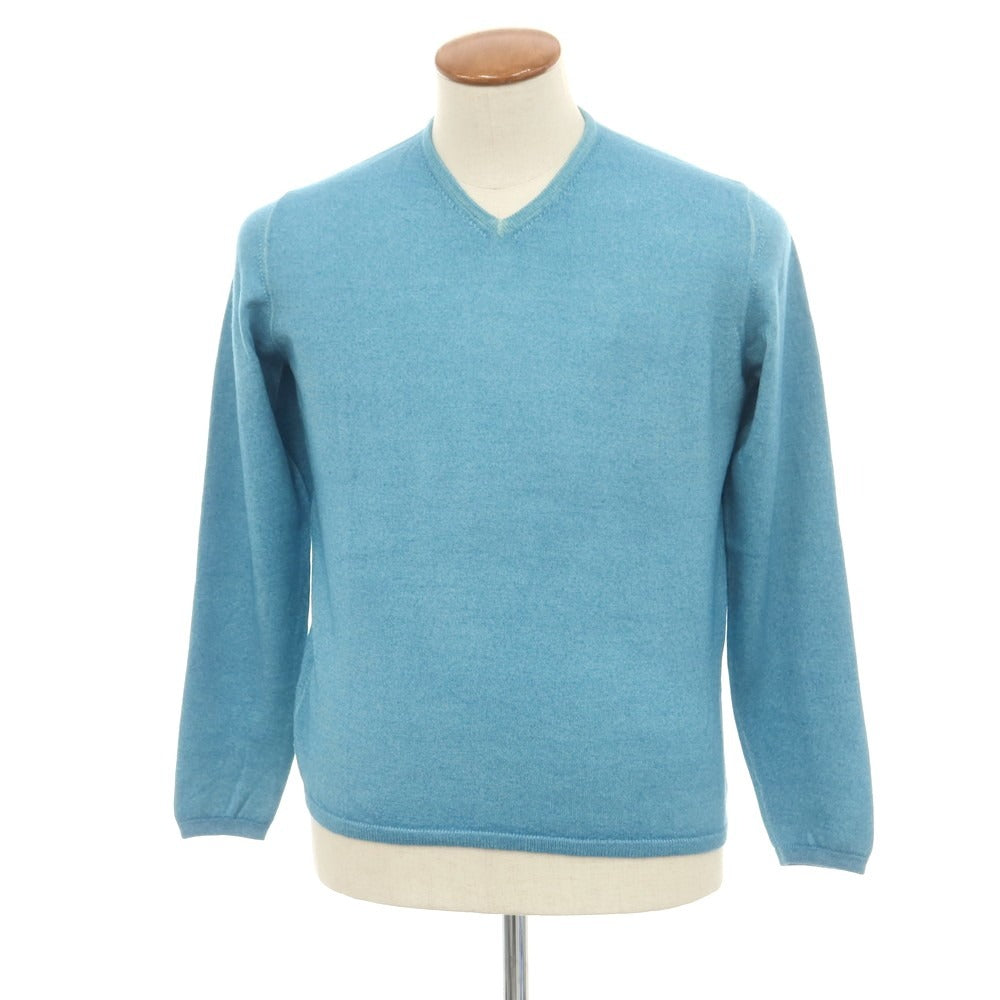 【中古】クルチアーニ CRUCIANI ガーメントダイ ウール Vネック プルオーバーニット ライトブルー【 48 】【 状態ランクC 】【 メンズ 】