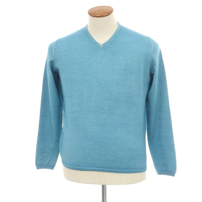 【中古】クルチアーニ CRUCIANI ガーメントダイ ウール Vネック プルオーバーニット ライトブルー【 48 】【 状態ランクC 】【 メンズ 】