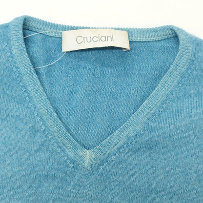 【中古】クルチアーニ CRUCIANI ガーメントダイ ウール Vネック プルオーバーニット ライトブルー【 48 】【 状態ランクC 】【 メンズ 】