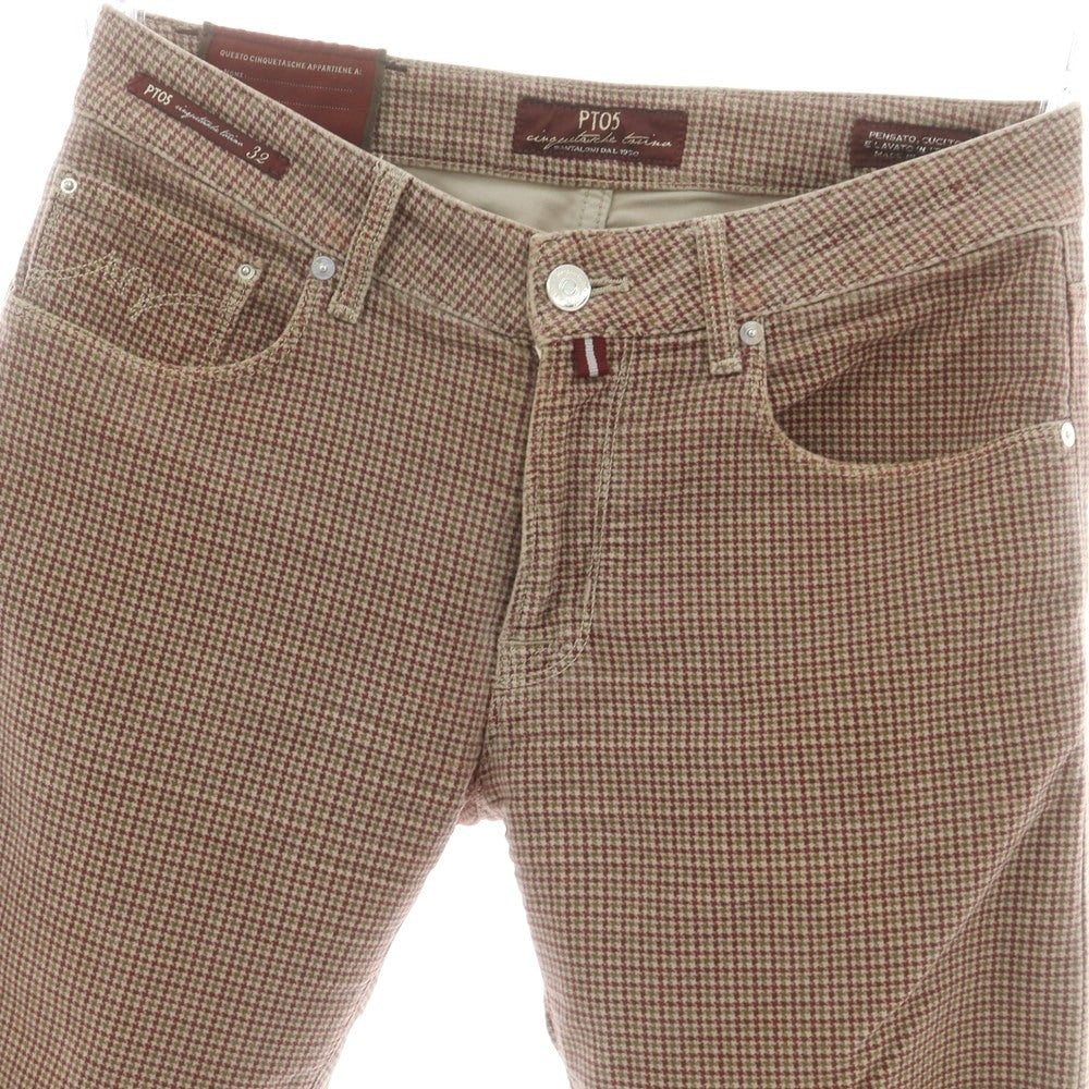 【中古】ピーティーゼロチンクエ PT05 TORINO ストレッチ コットン ハウンドトゥースチェック 5ポケットパンツ ベージュxワイン×オリーブ【 32 】【 状態ランクC 】【 メンズ 】