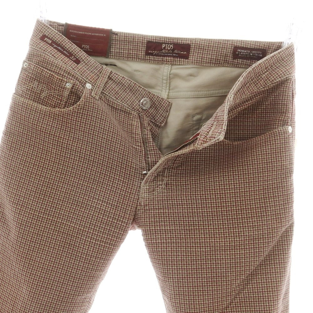 【中古】ピーティーゼロチンクエ PT05 TORINO ストレッチ コットン ハウンドトゥースチェック 5ポケットパンツ ベージュxワイン×オリーブ【 32 】【 状態ランクC 】【 メンズ 】