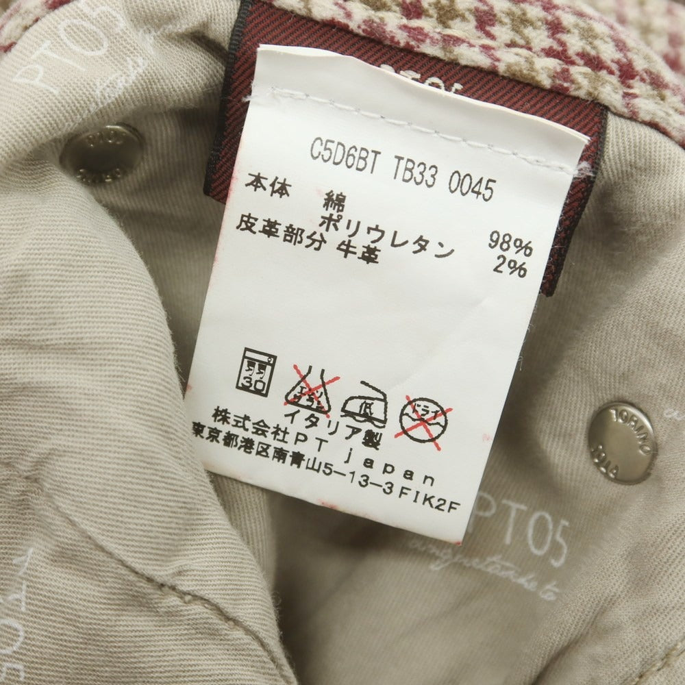 【中古】ピーティーゼロチンクエ PT05 TORINO ストレッチ コットン ハウンドトゥースチェック 5ポケットパンツ ベージュxワイン×オリーブ【サイズ32】【 状態ランクC 】【 メンズ 】 [CPD]