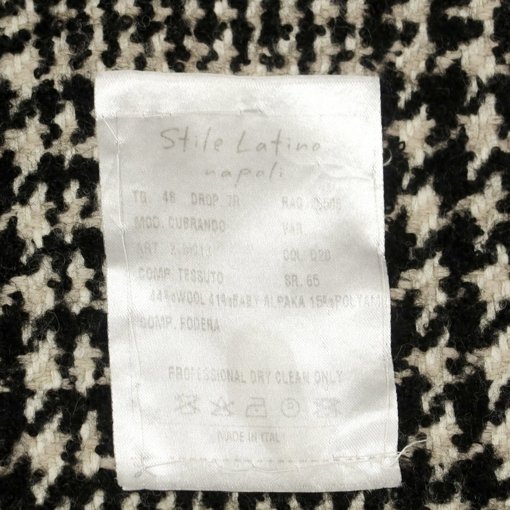 【中古】スティレ ラティーノ STILE LATINO ウールアルパカ チェック トレンチコート ブラックxホワイト【 48 】【 状態ランクB 】【 メンズ 】