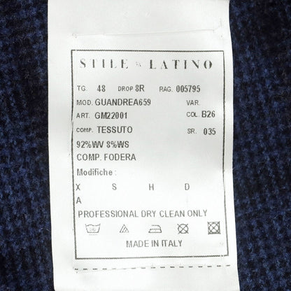 【中古】スティレ ラティーノ STILE LATINO ウールカシミヤ チェック ダブル6B テーラードジャケット ライトネイビーxブラック【 48 】【 状態ランクB 】【 メンズ 】