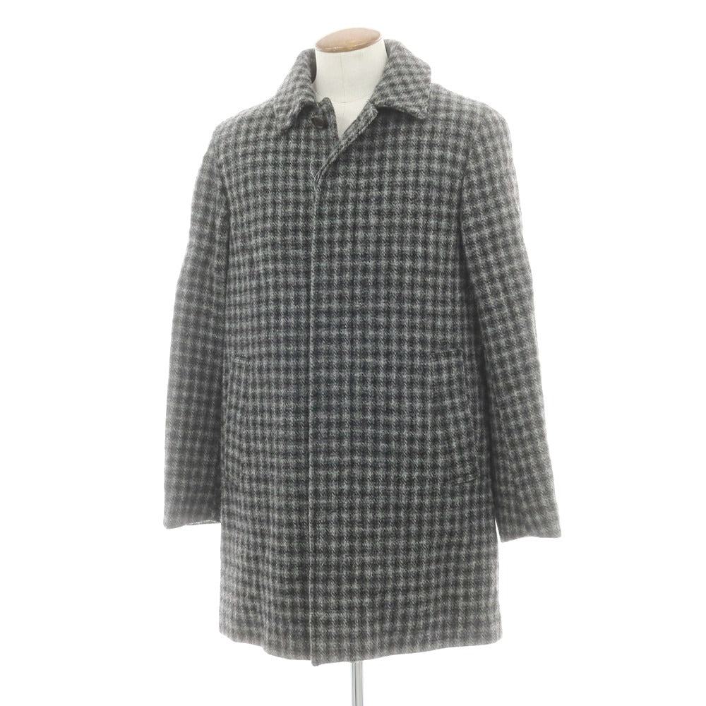 【新品】アスペジ ASPESI ウール チェック ステンカラーコート グレー系【 48 】【 状態ランクN 】【 メンズ 】