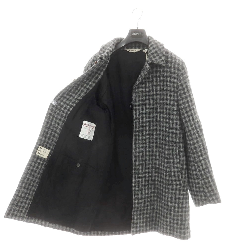 【新品】アスペジ ASPESI ウール チェック ステンカラーコート グレー系【 48 】【 状態ランクN 】【 メンズ 】