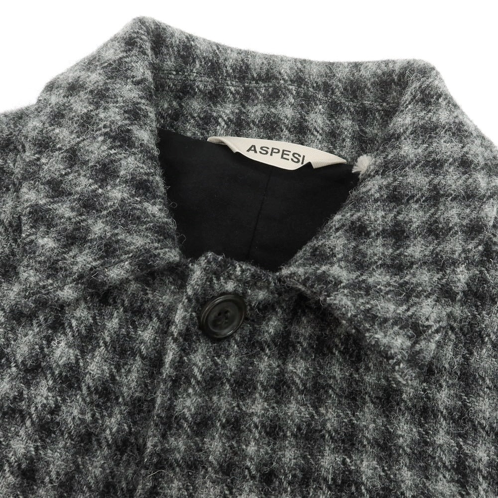 【新品】アスペジ ASPESI ウール チェック ステンカラーコート グレー系【 48 】【 状態ランクN 】【 メンズ 】