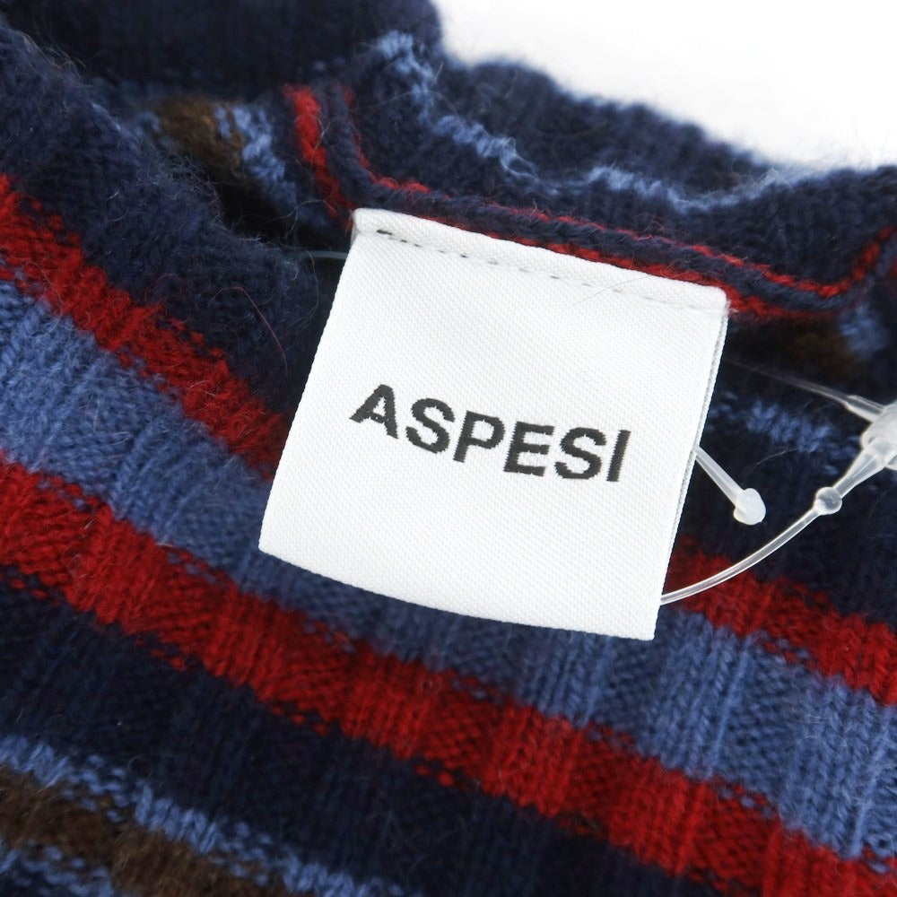 【新品】アスペジ ASPESI ウールヤクカシミヤ リブ ボーダー タートルネック プルオーバーニット ブラウンxネイビー【 46 】【 状態ランクN 】【 メンズ 】[DPD]