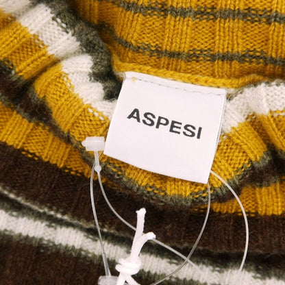 【新品】アスペジ ASPESI ウールヤクカシミヤ リブ ボーダー タートルネック プルオーバーニット マスタードイエローxブラウン【 50 】【 状態ランクN 】【 メンズ 】