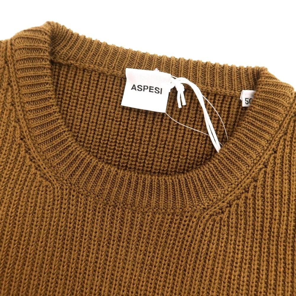 【新品】アスペジ ASPESI ウール リブ クルーネック プルオーバーニット ブラウン【サイズ50】【 状態ランクN 】【 メンズ 】 [EPD]