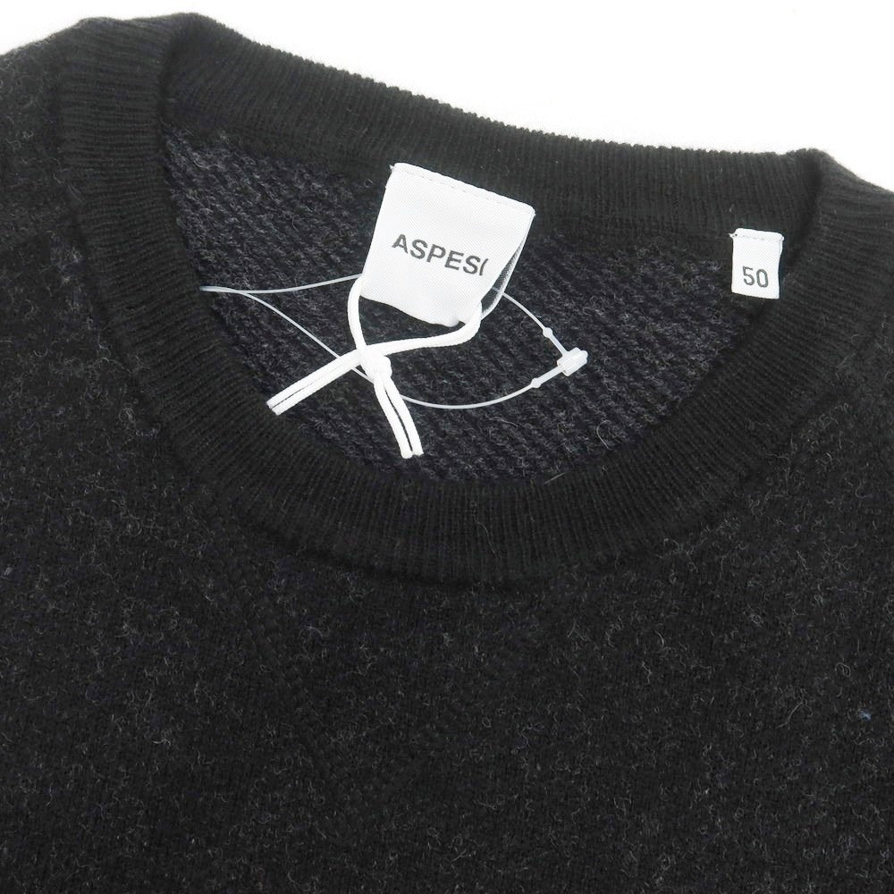 【新品】アスペジ ASPESI ウール クルーネック プルオーバーニット ブラック【サイズ50】【 状態ランクN 】【 メンズ 】 [EPD]