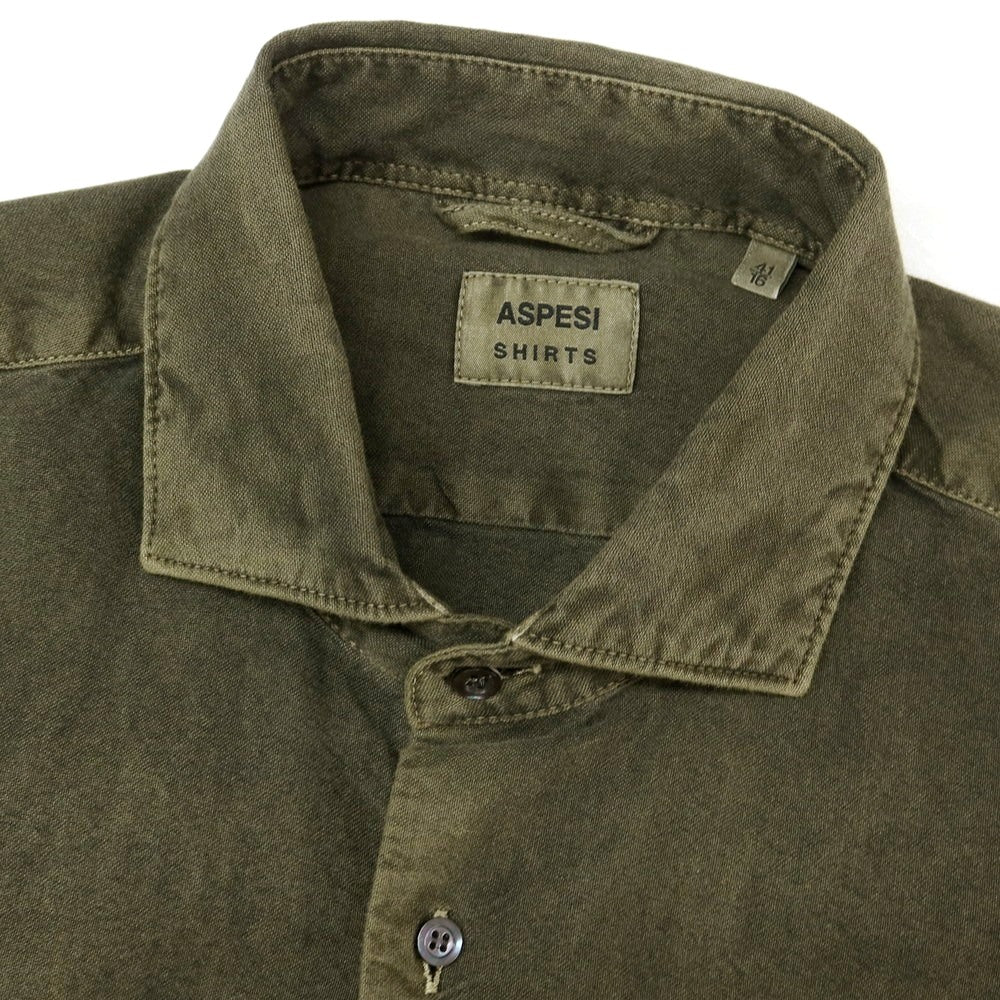 【新品】アスペジ ASPESI コットン ワイドカラー カジュアルシャツ ダークオリーブ【 41 】【 状態ランクN 】【 メンズ 】