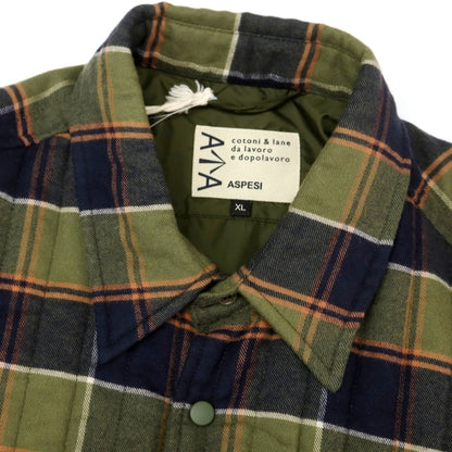 【新品】アスペジ ASPESI コットンリヨセル チェック 中綿 キルティング シャツブルゾン オリーブxネイビー【 XL 】【 状態ランクN 】【 メンズ 】