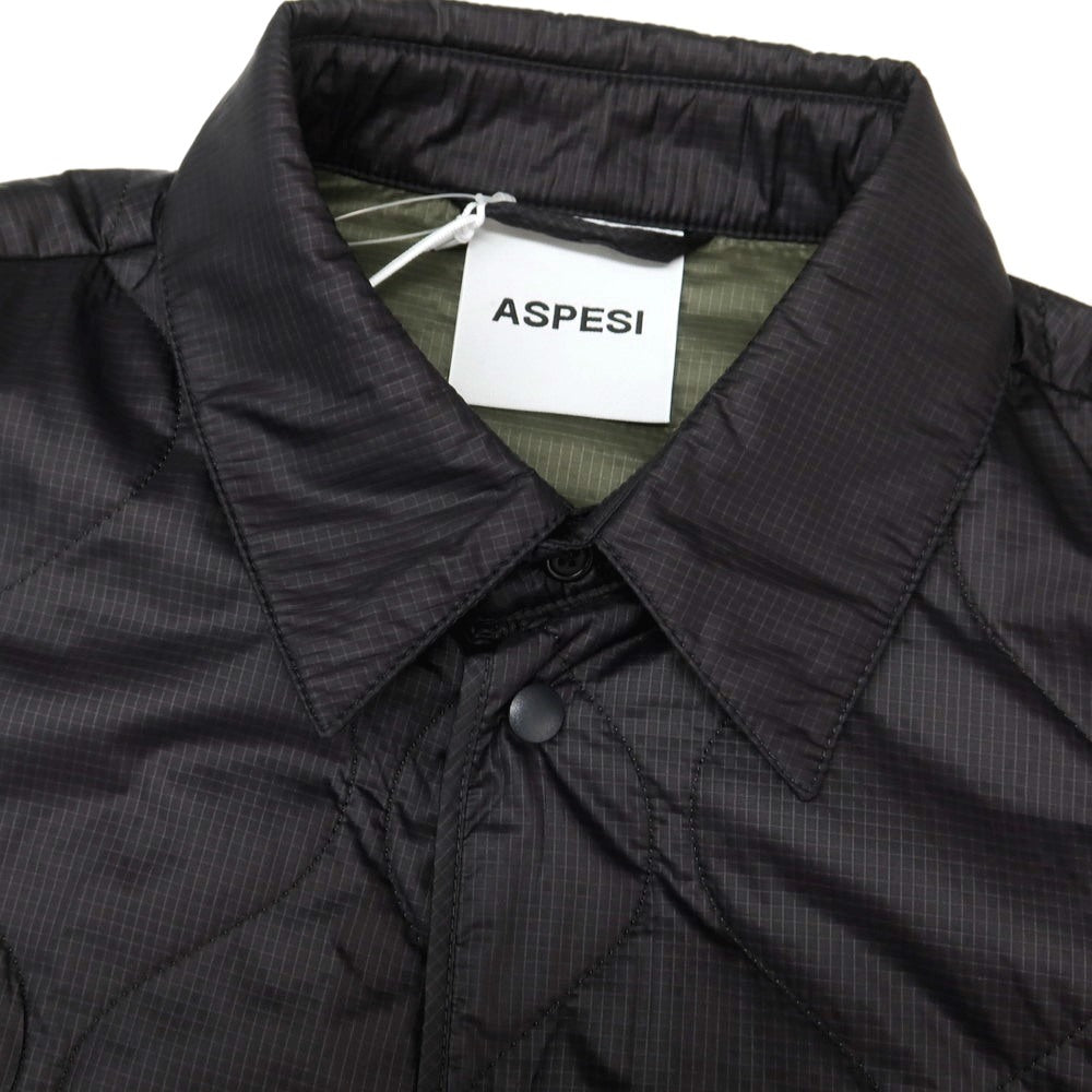 【新品】アスペジ ASPESI リップストップナイロン 中綿 キルティング シャツブルゾン ブラック【 S 】【 状態ランクN 】【 メンズ 】