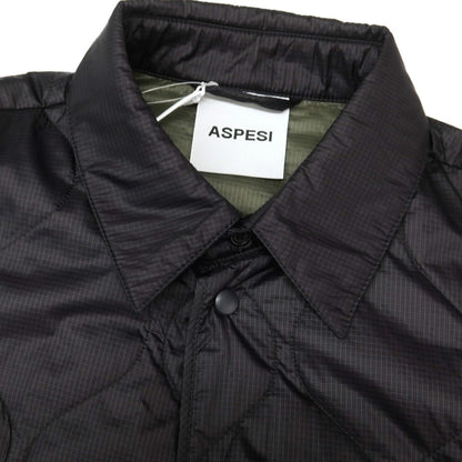 【新品】アスペジ ASPESI リップストップナイロン 中綿 キルティング シャツブルゾン ブラック【 S 】【 状態ランクN 】【 メンズ 】