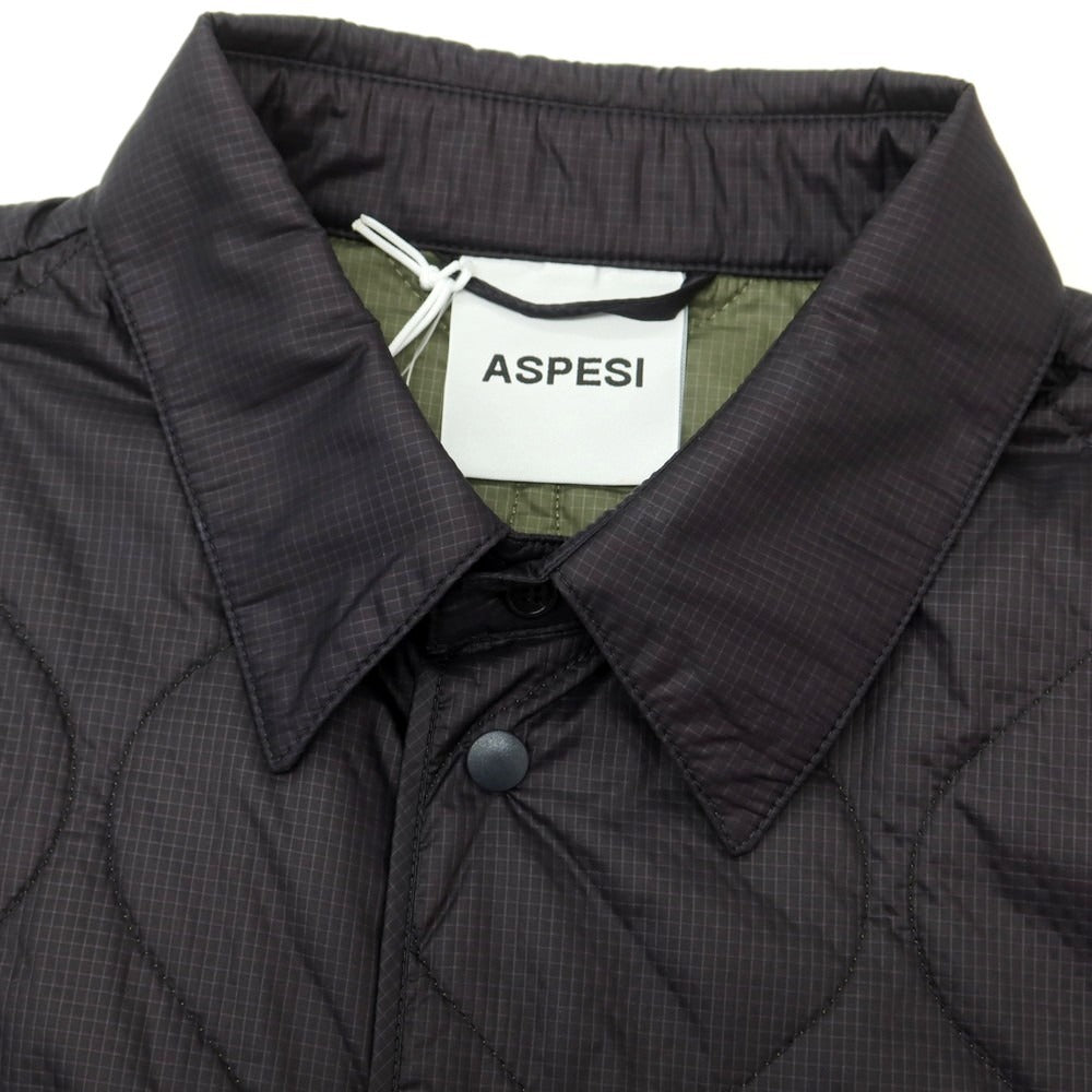 【新品】アスペジ ASPESI リップストップナイロン 中綿 キルティング シャツブルゾン ブラック【 L 】【 状態ランクN 】【 メンズ 】