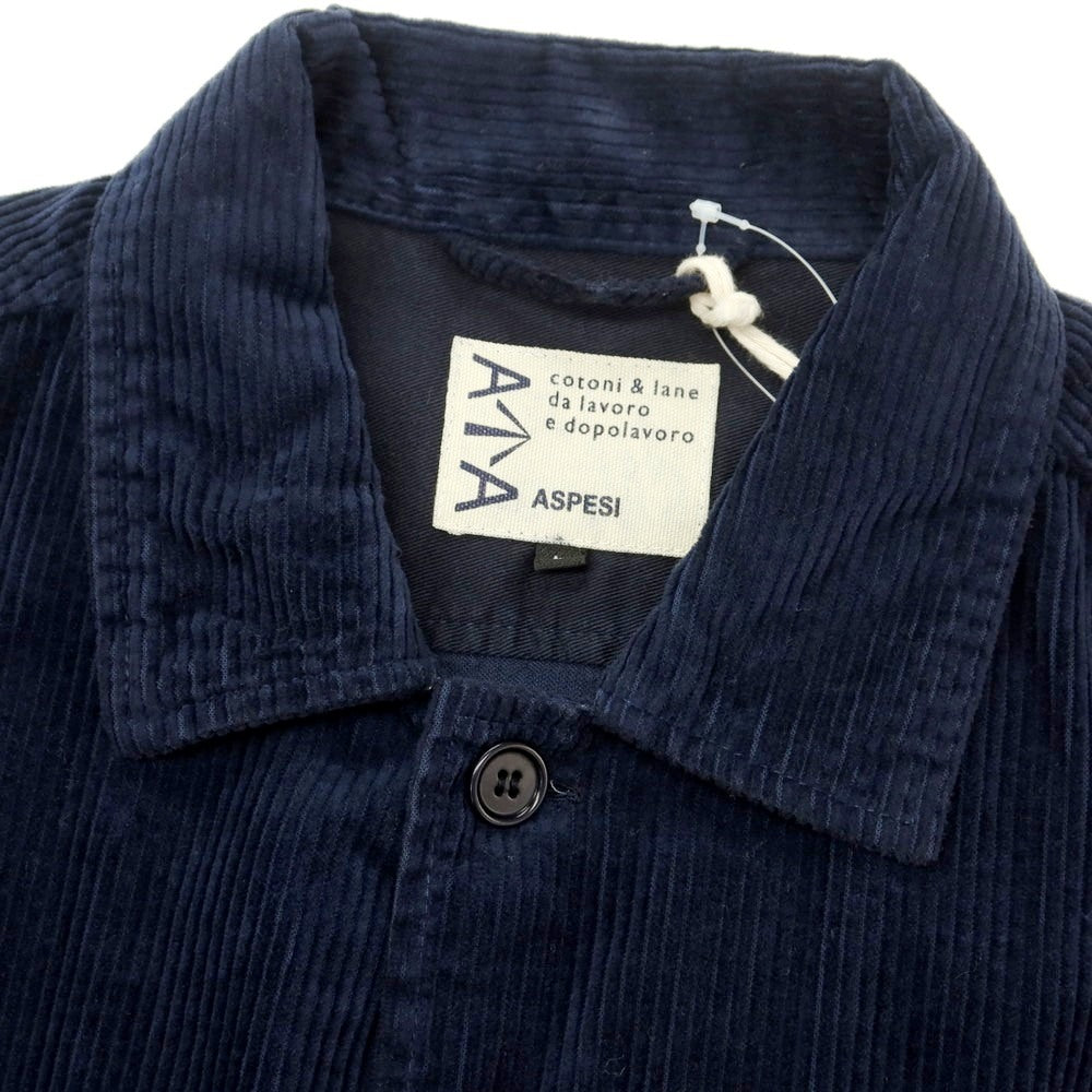 【新品】アスペジ ASPESI コットン 中太畝 コーデュロイ シャツブルゾン ネイビー【 L 】【 状態ランクN 】【 メンズ 】