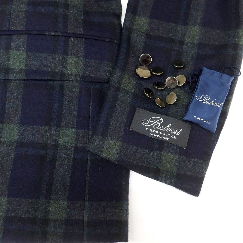 【新品】ベルベスト Belvest ウール チェック 2つボタンスーツ ネイビーxオリーブグリーン【 50 Drop7 】【 状態ランクN 】【 メンズ 】[DPD]