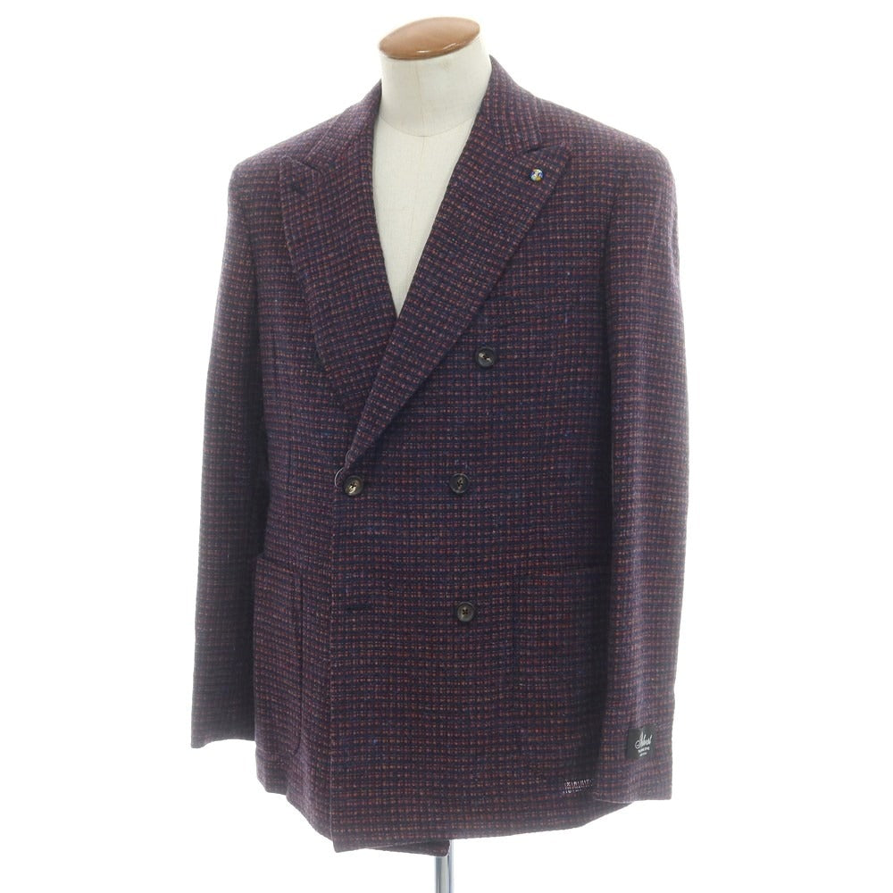 【新品】ベルベスト Belvest ウール チェック ダブル テーラードジャケット ネイビーxライトレッド【 48 Drop6 】【 状態ランクN 】【 メンズ 】