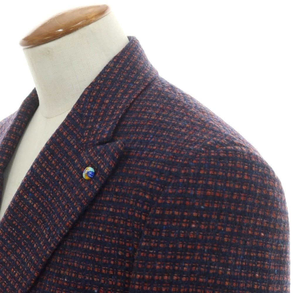 【新品】ベルベスト Belvest ウール チェック ダブル テーラードジャケット ネイビーxライトレッド【 48 Drop6 】【 状態ランクN 】【 メンズ 】