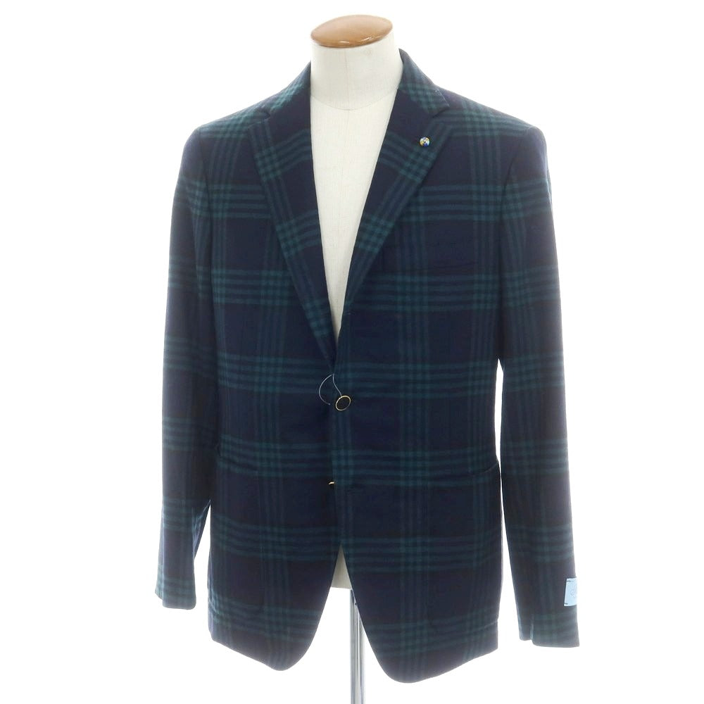 【新品】ベルベスト Belvest チェック ストレッチウール テーラードジャケット ネイビーxグリーン【 48 Drop7 】【 状態ランクN 】【 メンズ 】