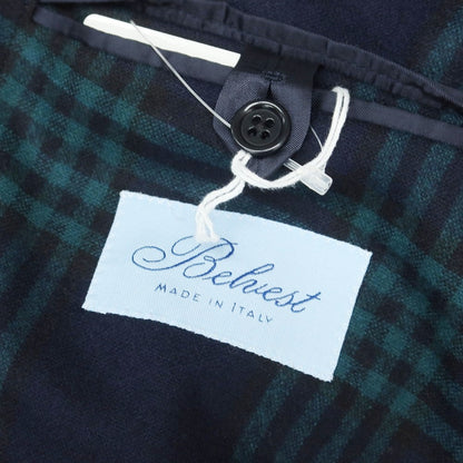【新品】ベルベスト Belvest チェック ストレッチウール テーラードジャケット ネイビーxグリーン【 48 Drop7 】【 状態ランクN 】【 メンズ 】